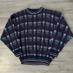 Vintage Preserve 1955 Colourful 3D Knit Patterned Crewneck Grandpa Sweater